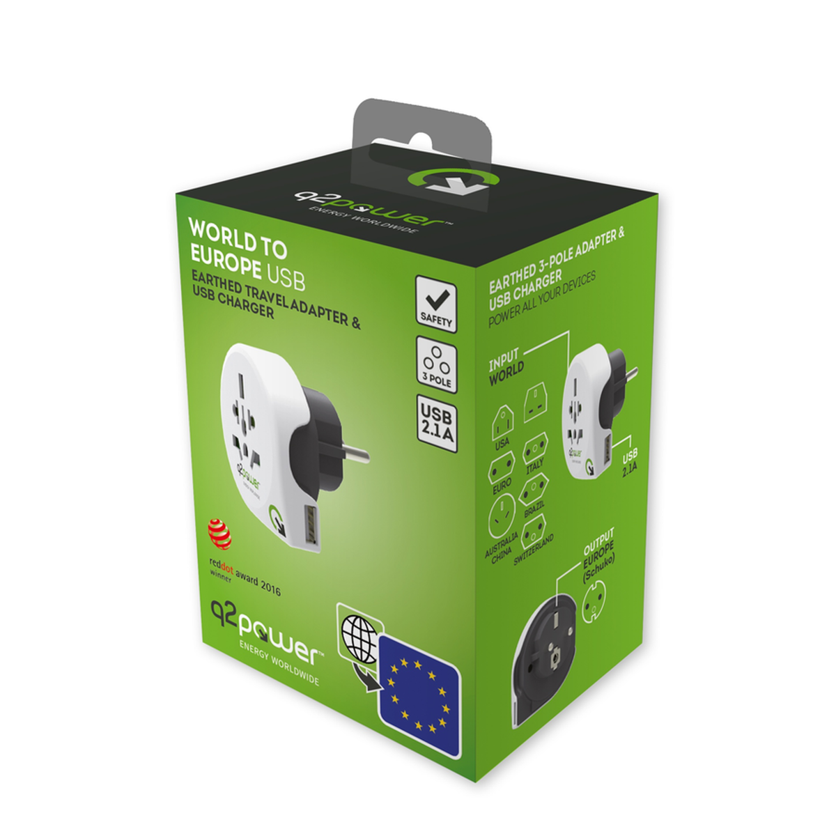 Q2Power World to Europe USB rejseadapter, 1.100110