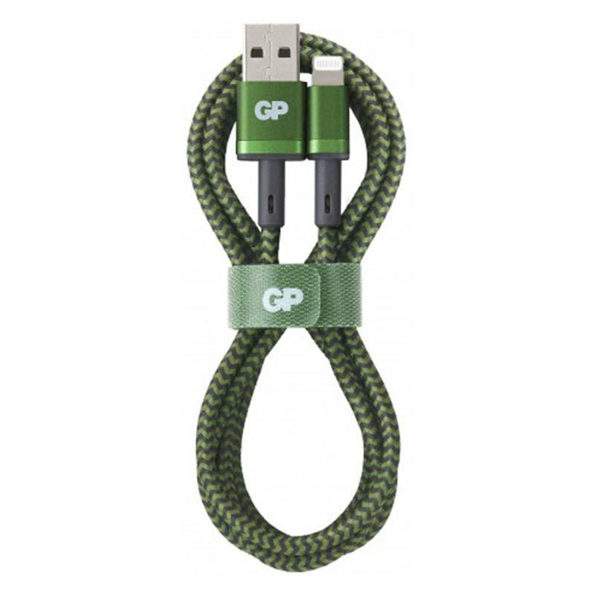 GP Batteries 1m USB-A til MFi Lightning kabel, +15.000 bøjninger, Grøn, 405169