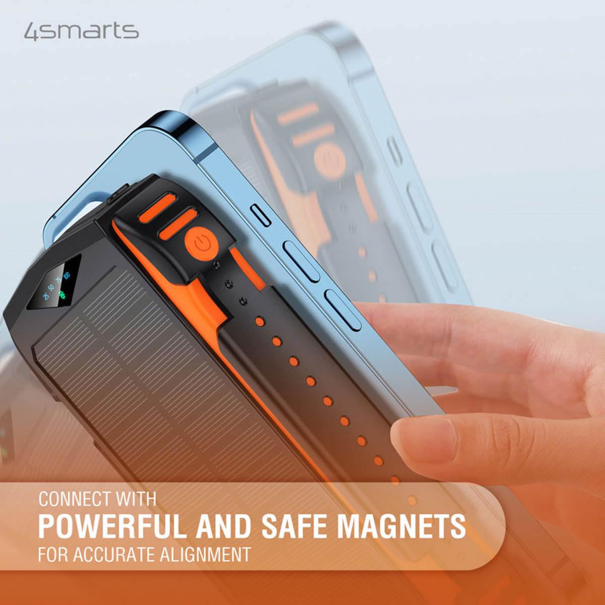 4Smarts Rugged TitanPack UltiMag 20.000 mAh solcelle powerbank, 18W PD & QC, Orange, 496560