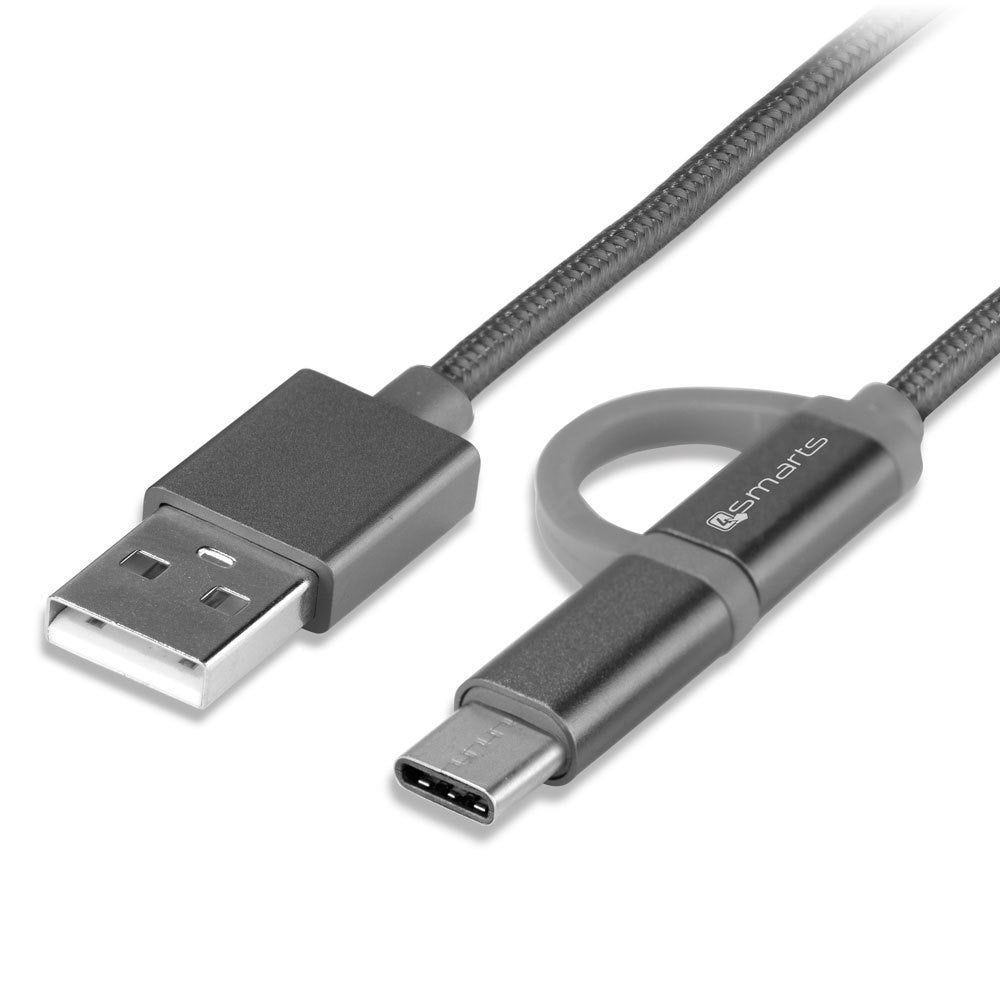 4smarts 2m 2-i-1 Micro USB og USB-C kombi-kabel, Grå – 468550 – produktbillede 3