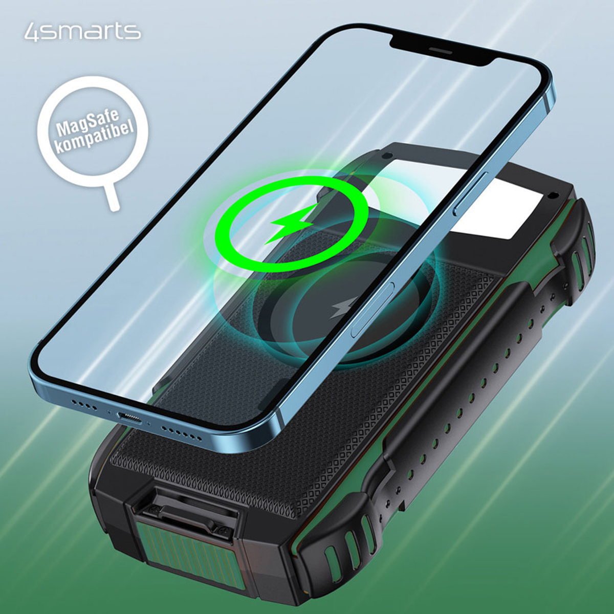 4Smarts Rugged TitanPack UltiMag 20.000 mAh solcelle powerbank 18W PD & QC, green, 540244