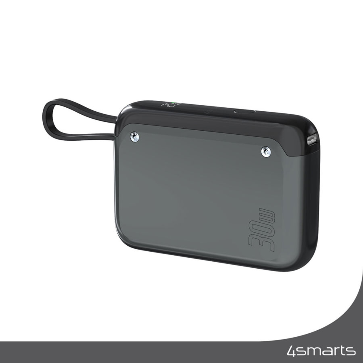 4Smarts Pocket 10.000 mAh powerbank, 30W USB-C, integreret kabel, Space Gray, 540699