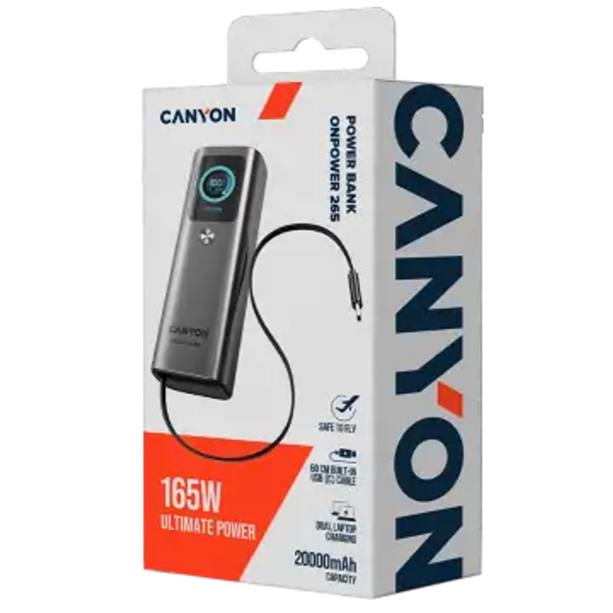Canyon OnPower 265 20.000 mAh 165W Powerbank, Mørkegrå, CNS-CPB265DG
