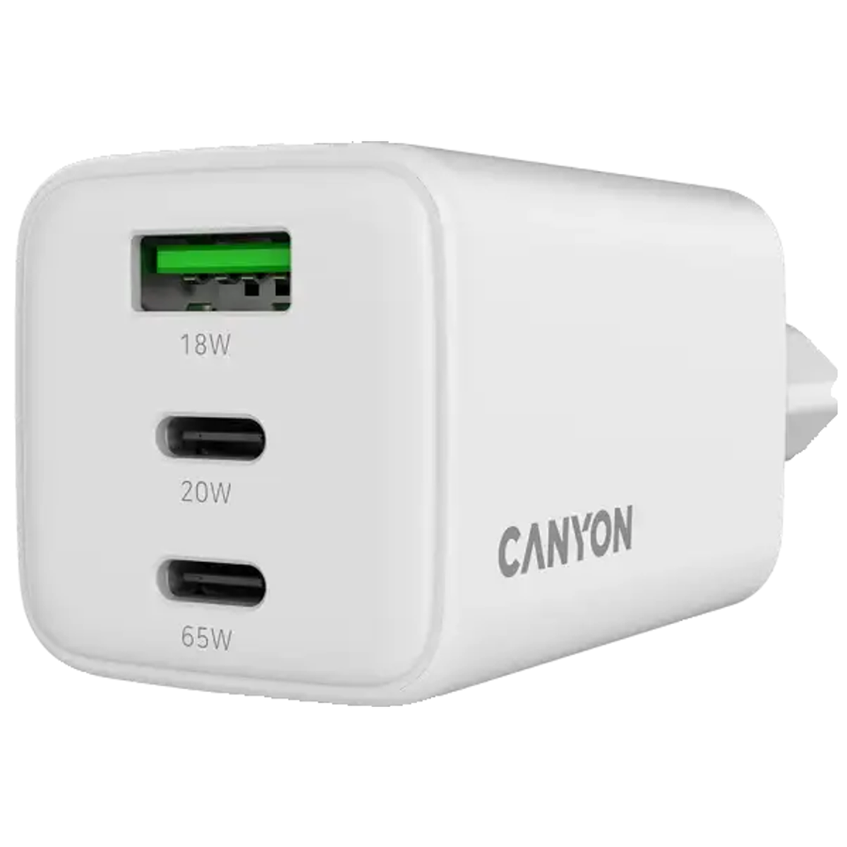 Canyon 65W GaN Oplader 2xUSB-C + USB-A, Hvid, CNS-CUW65ACC