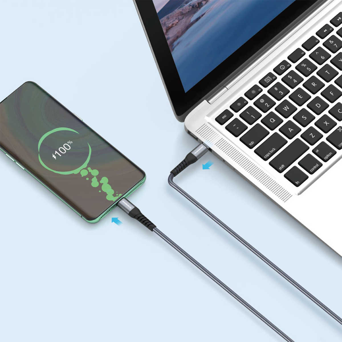 Riversong Hercules, 100W USB-C til USB-C PD nylon kabel, 2m, CT51-BLACK