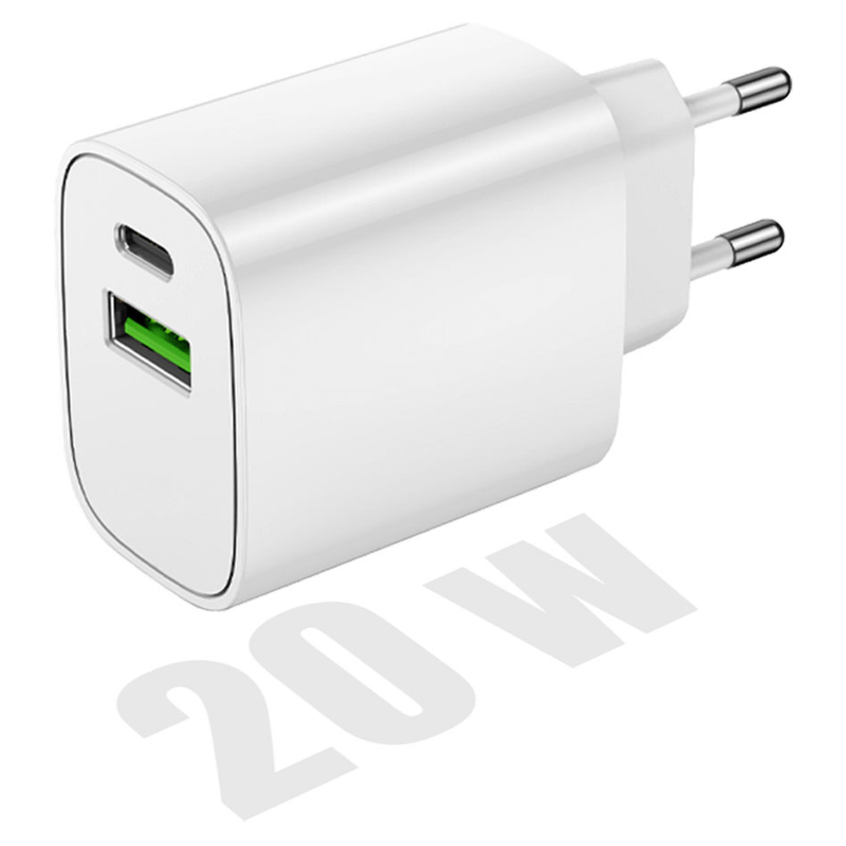 Forever 20W USB-C PD & USB-A QC Oplader, Hvid, GSM113213