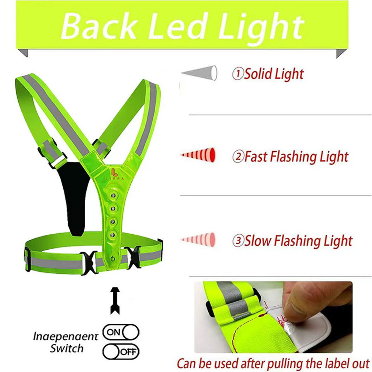 Lippa Refleksvest m. LED lys, Grøn/gul, LPRF8101