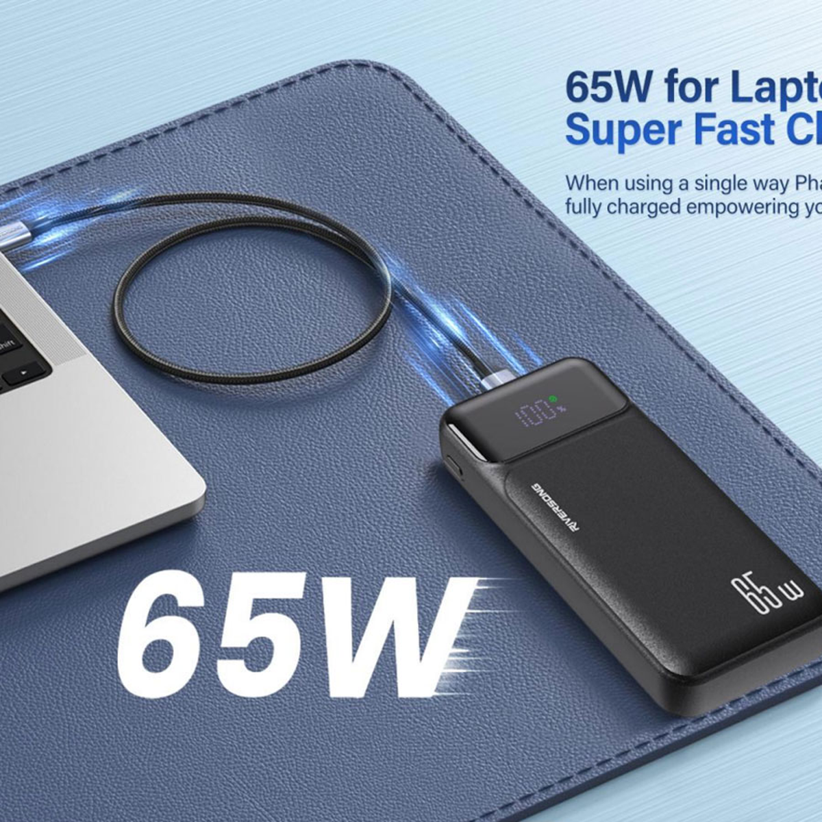 Riversong Phantom Pro 65W USB-C PD 20.000 mAh powerbank, Sort, PB103