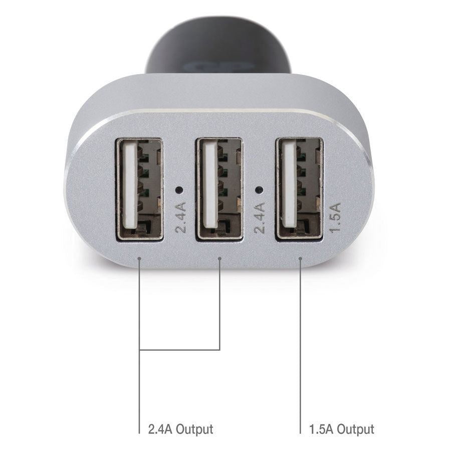 GP Car Charger til bilen, 3 USB output, samlet output på 31,5W, Sort – 405148 – produktbillede 2
