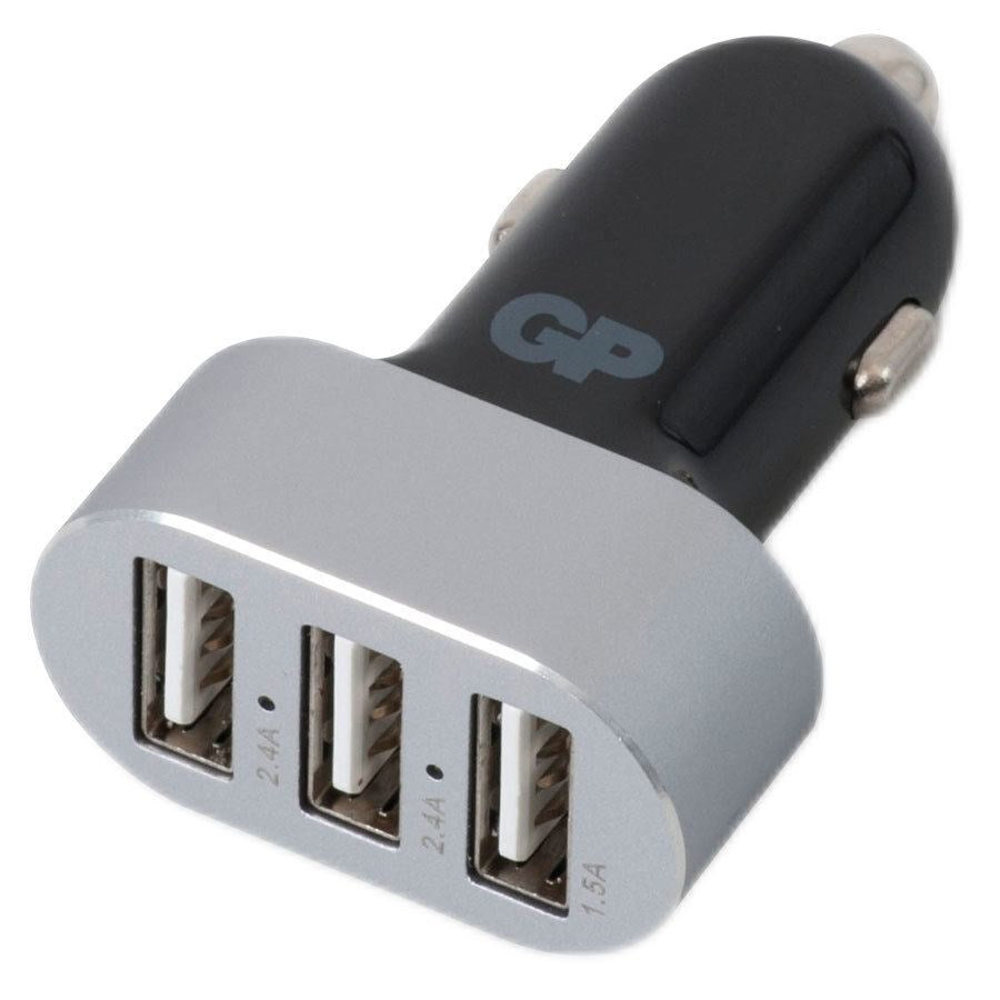 GP Car Charger til bilen, 3 USB output, samlet output på 31,5W, Sort – 405148