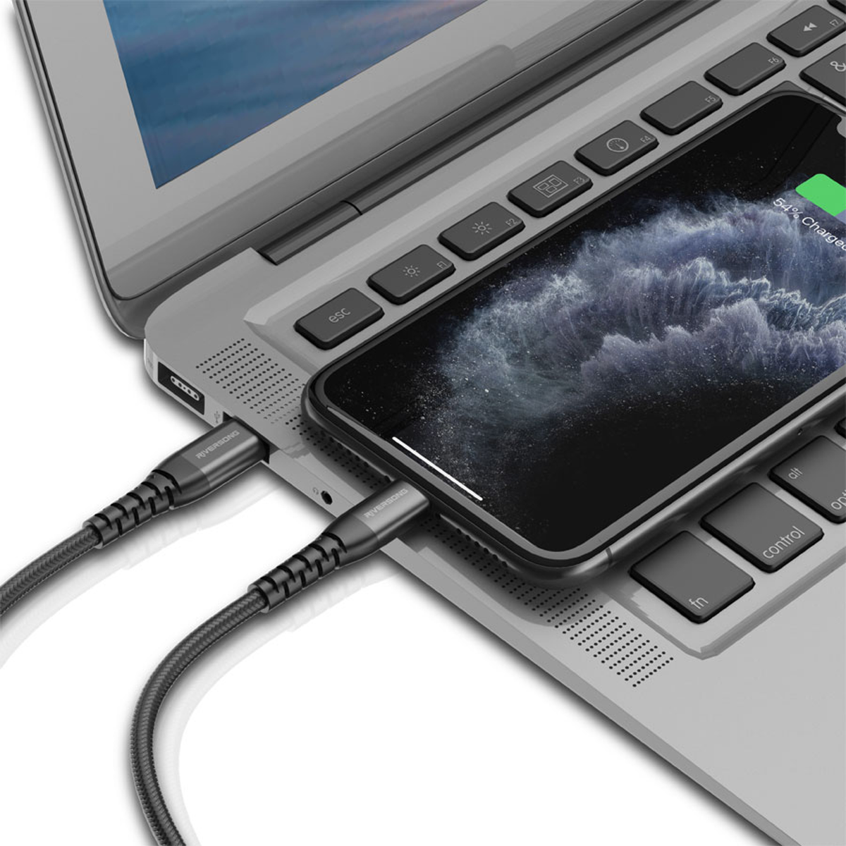Riversong Alpha L2, USB-C til Lightning 27W flettet kabel, 1m, CL88N-BLACK