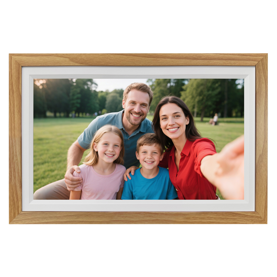 Lippa 15,6" Frameo - Digital billedramme m. video, træ-look – LPFR15W