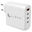 Lippa 100W 3 x USB-C PD & USB-A QC GaN oplader, Hvid – LPWC100W