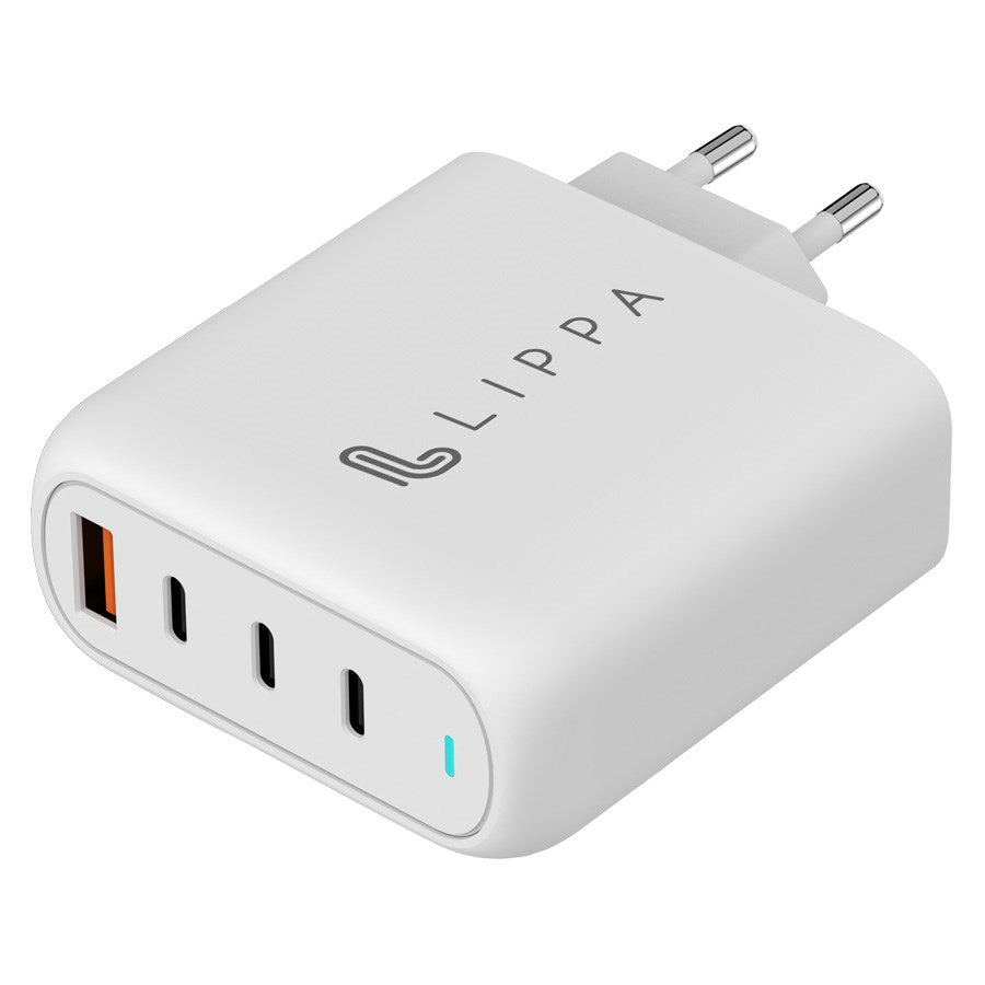 Lippa 100W 3 x USB-C PD & USB-A QC GaN oplader, Hvid – LPWC100W – produktbillede 2