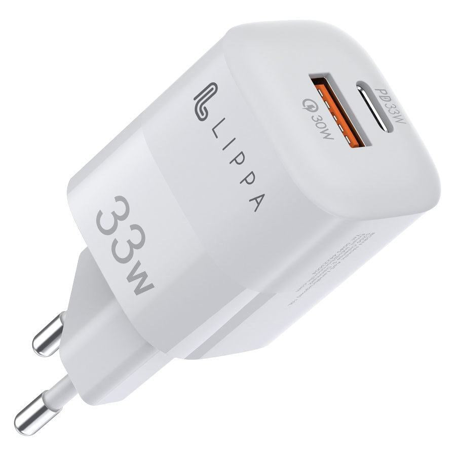 Lippa 33W USB-C PD & USB-A QC GaN oplader, hvid – LPWC5006 – produktbillede 2