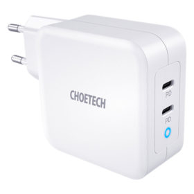 PD6008-Choetech-100W-GaN-2-port-USB-C-PD-Vægoplader,-Hvid