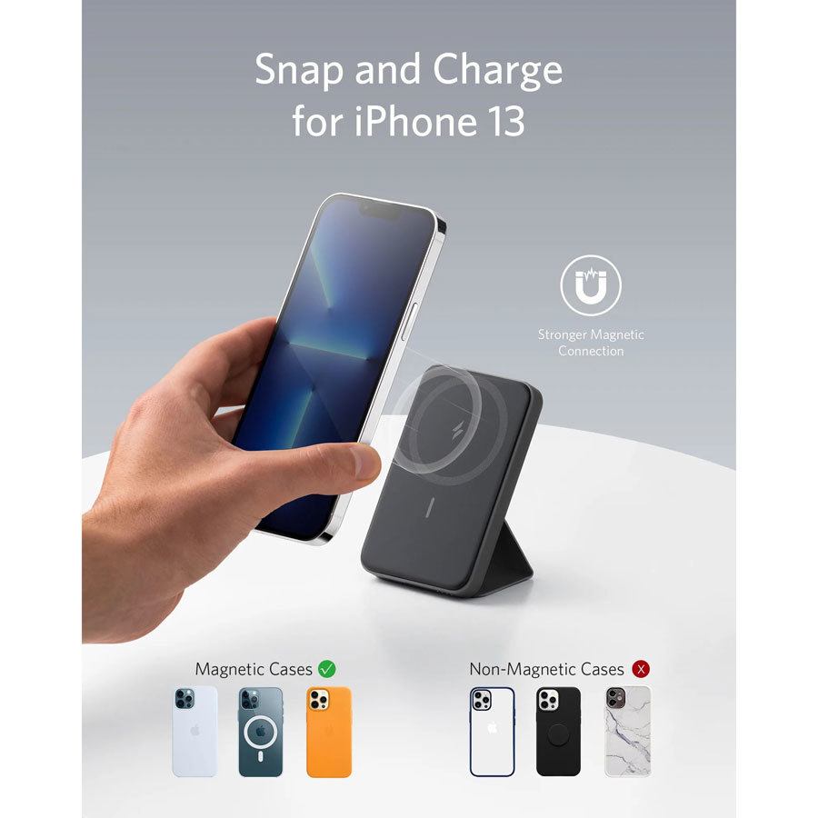 Anker PowerCore MagGo 5.000 mAh Magsafe Powerbank, Sort Powerbanken.dk