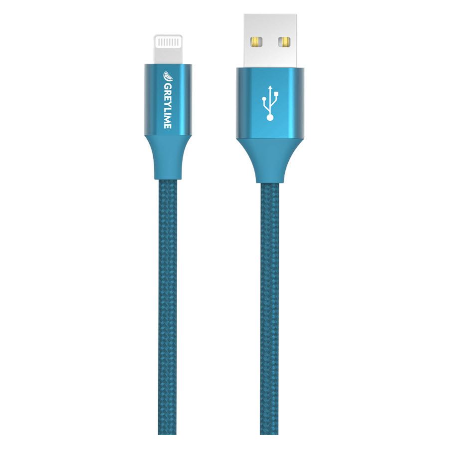 Se GreyLime Braided USB-A til MFi Lightning Kabel Blå 1 m hos Powerbanken.dk