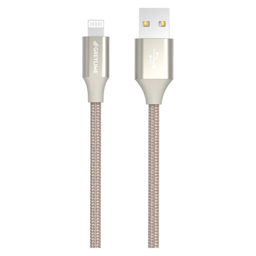Se GreyLime Braided USB-A til MFi Lightning Kabel Beige 1 m hos Powerbanken.dk