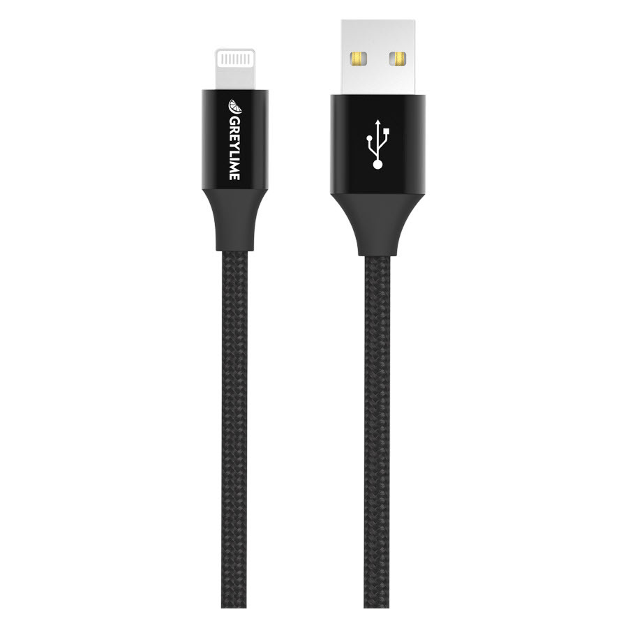 Hofte tragt th GreyLime Braided USB-A til MFi Lightning Kabel Sort 1 m - Powerbanken.dk