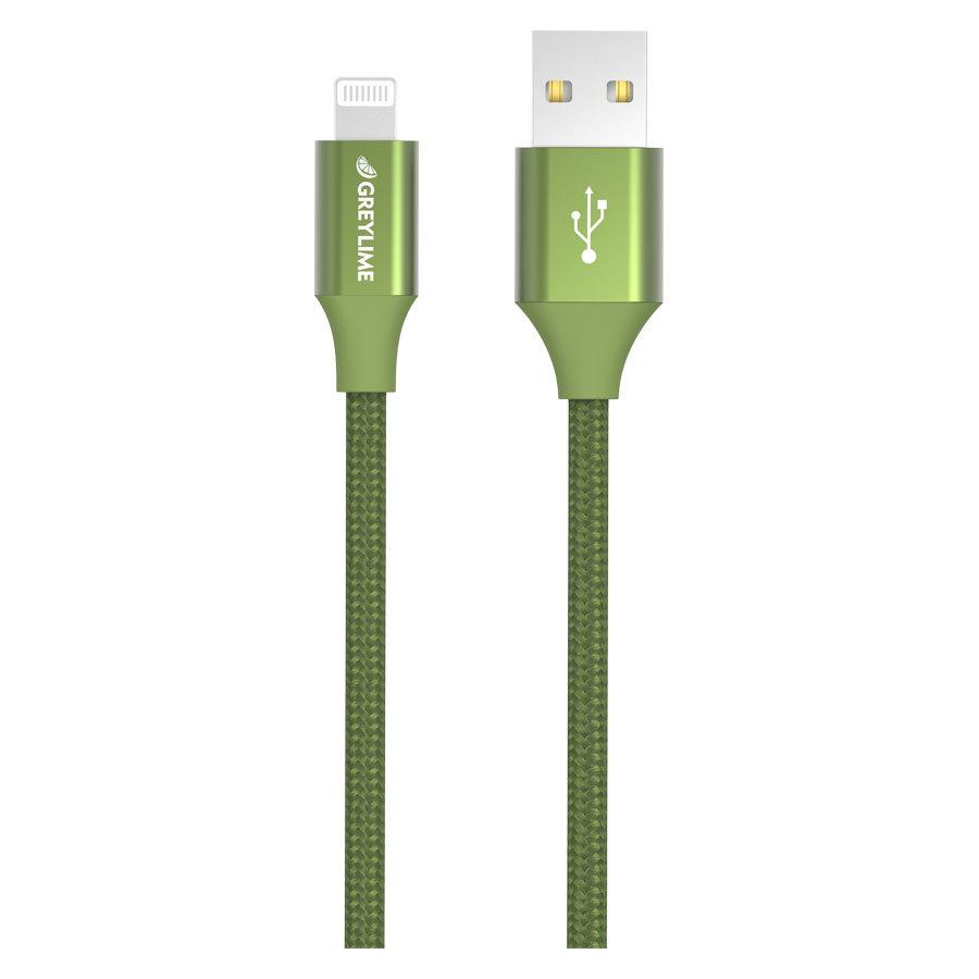 Se GreyLime Braided USB-A til MFi Lightning Kabel Grøn 1 m hos Powerbanken.dk