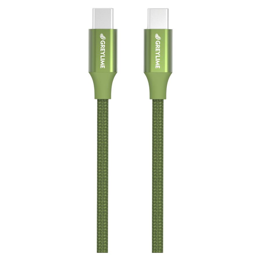 Se GreyLime Braided USB-C til USB-C 60W PD Kabel Grøn 1 m hos Powerbanken.dk