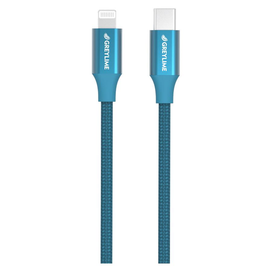 Se GreyLime Braided USB-C til MFi Lightning Kabel Blå 1 m hos Powerbanken.dk