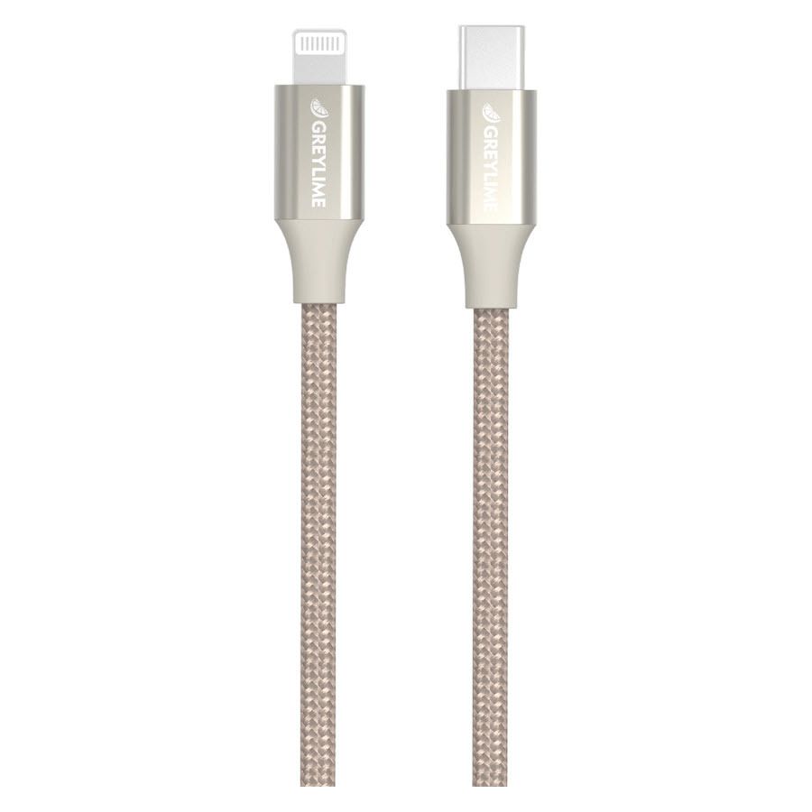 Se GreyLime Braided USB-C til MFi Lightning Kabel Beige 1 m hos Powerbanken.dk