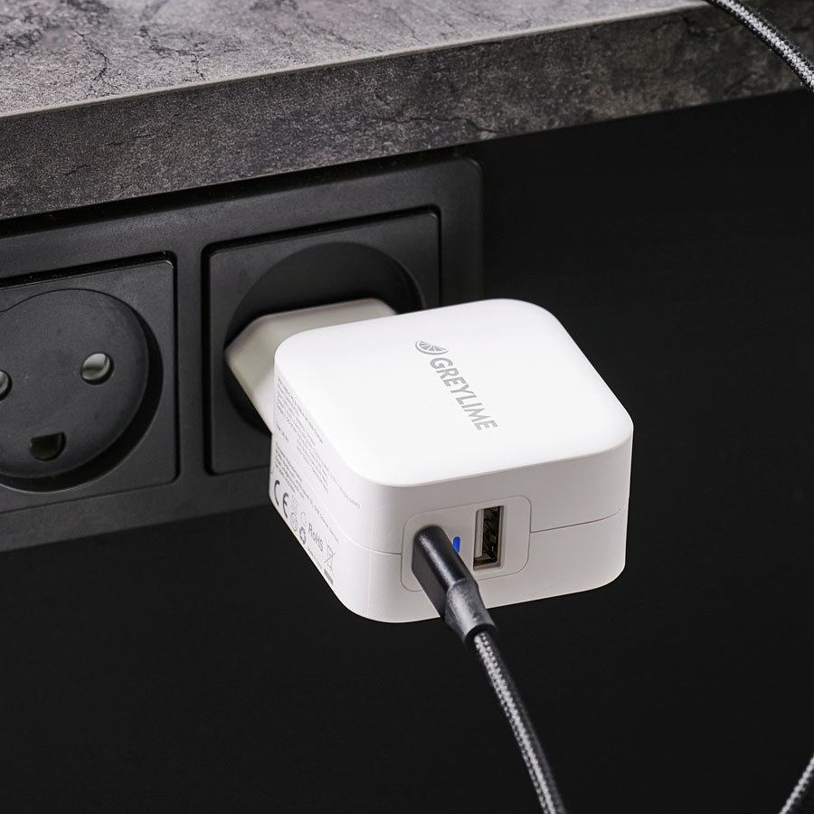broderi vinter kort GreyLime 38W USB-C PD & USB-A QC vægoplader, Hvid - Powerbanken.dk