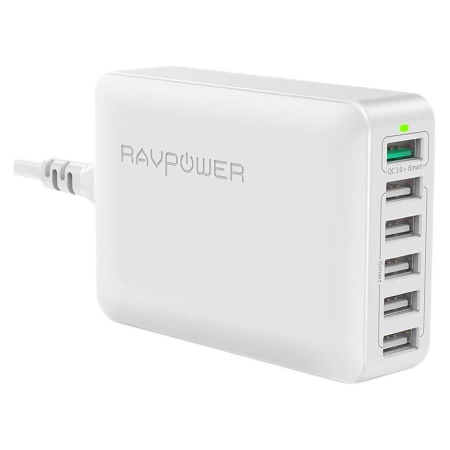 RAVPower 6-port 60W Quick Charge USB Hub, Hvid