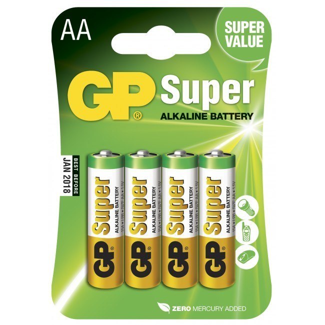 Billede af GP Super Alkaline AA batteri, 15A/LR6, 4-pak engangsbatterier hos Powerbanken.dk