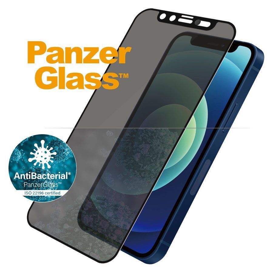 PanzerGlass iPhone 12 mini AntiBacterial CamSlider Privacy Skærmbeskyttelse, Sort Kant
