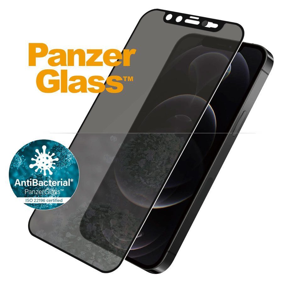 PanzerGlass iPhone 12/12 Pro AntiBacterial CamSlider Privacy Skærmbeskyttelse, Sort Kant