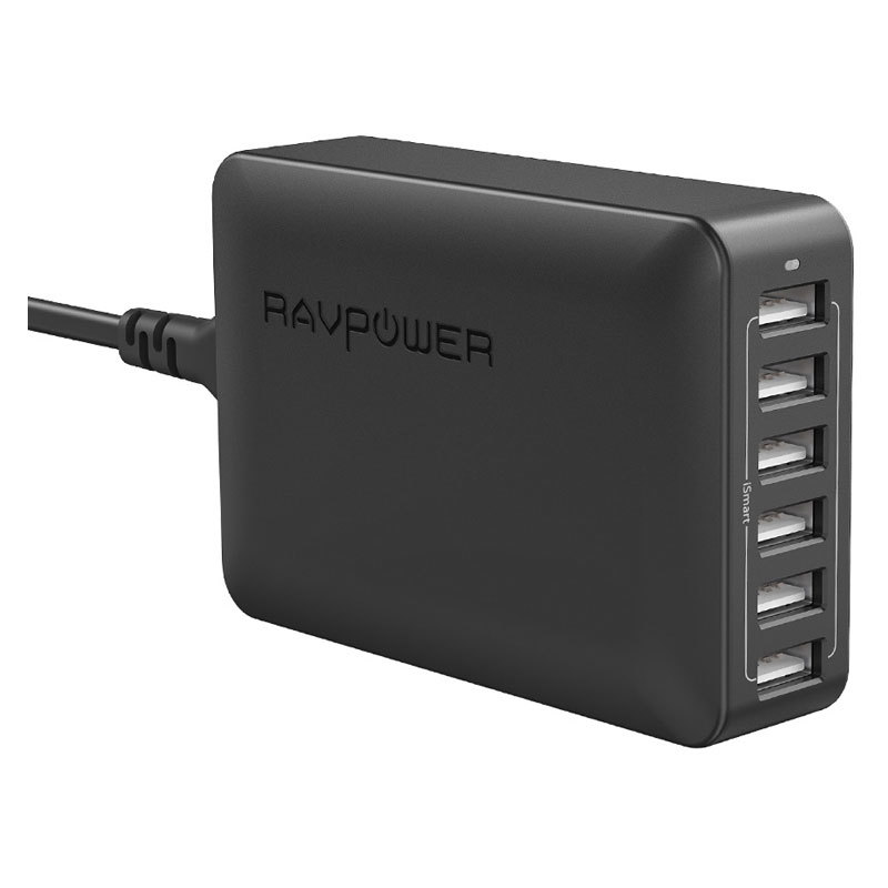 RAVPower 6-port USB Hub opladerstation, 60W 12A, Sort