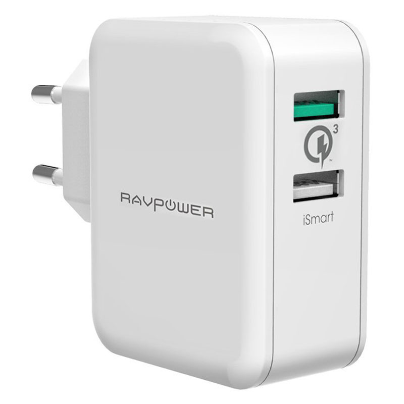 RAVPower Turbo 2-port oplader med Quick Charge 3.0, Hvid