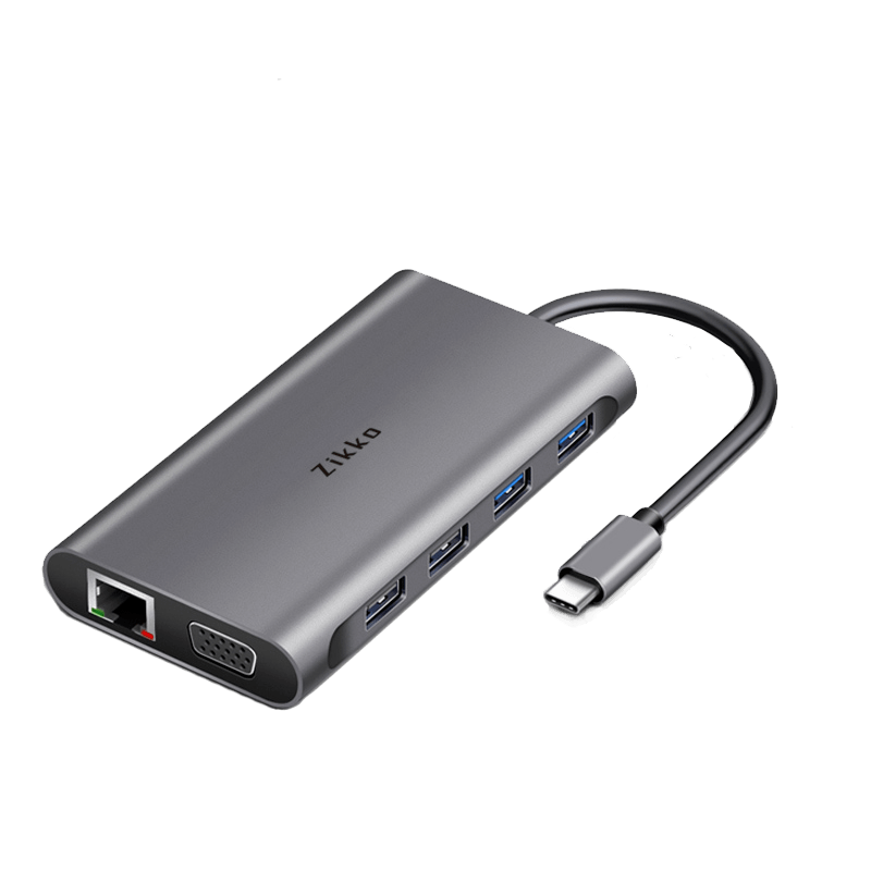 Se Zikko USB-C 11-i1 Hub med HDMI 4xUSB VGA SD kort og ethernet hos Powerbanken.dk
