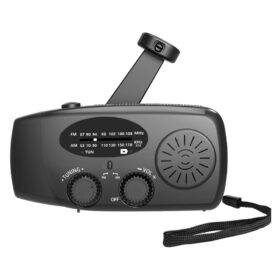 Lippa FM nødradio med håndsving og solceller, 2.000 mAh powerbank, Sort